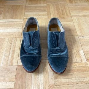 Blue velvet oxfords